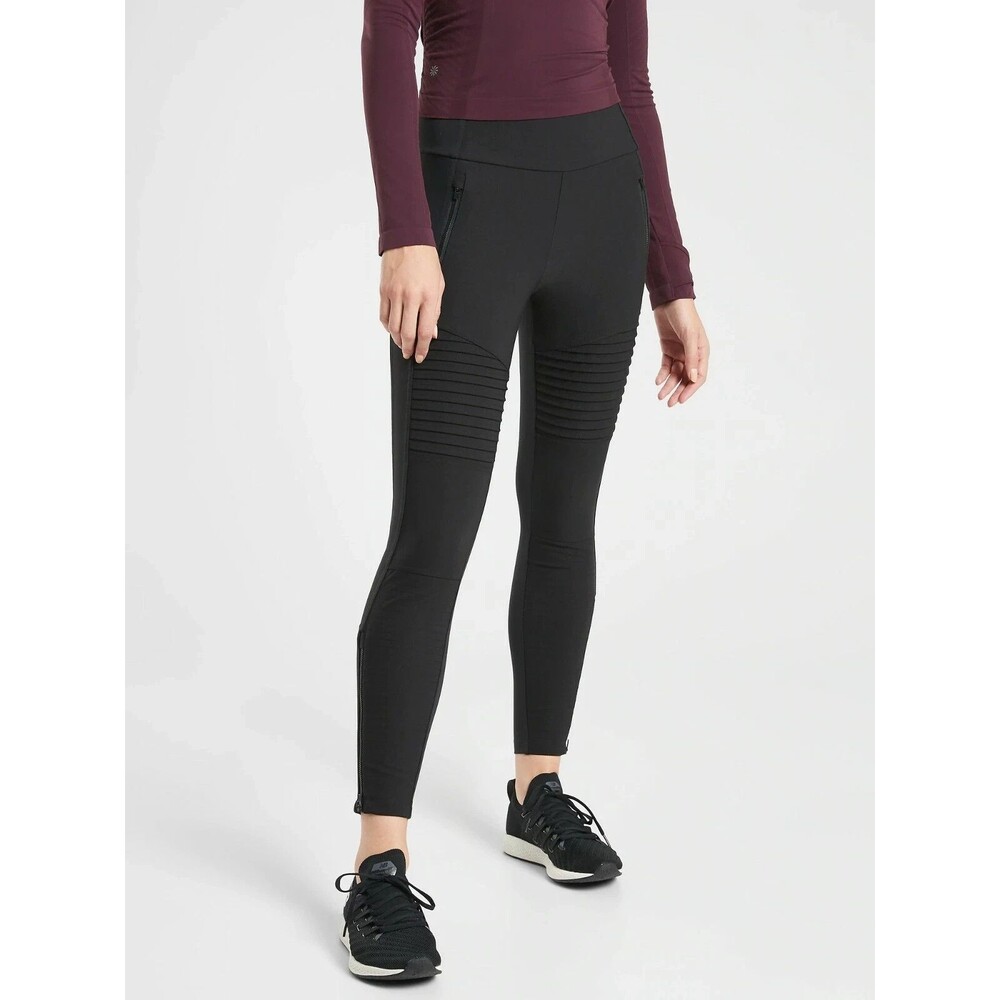 Athleta Headlands Hybrid Moto Tight Pants Womens 4 Tall Black Zip Pockets